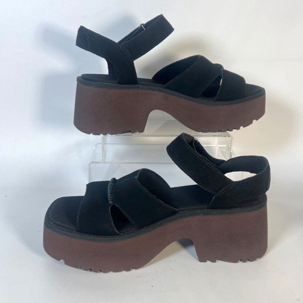 UGG New Heights Ankle Strap Sandals Black Suede Platform Sandals Size 9.5